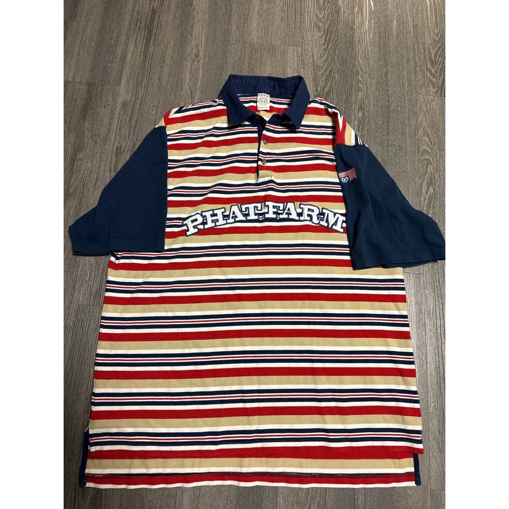 Vintage Phat Farm Polo Shirt Mens XXXL Striped 90s Hip Hop Streetwear Cotton